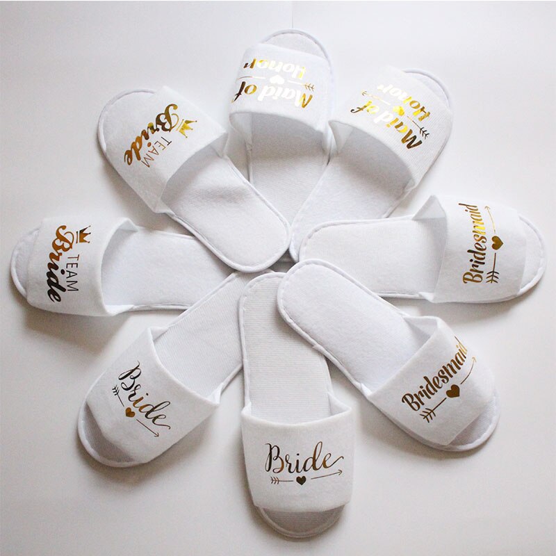 Gast Hotel Slippers Bruiloft Feest Bruidsmeisje Bruidsmeisje Slipper Hotel Reizen Spa Schoenen Gold Glitter Brief Flip Flop
