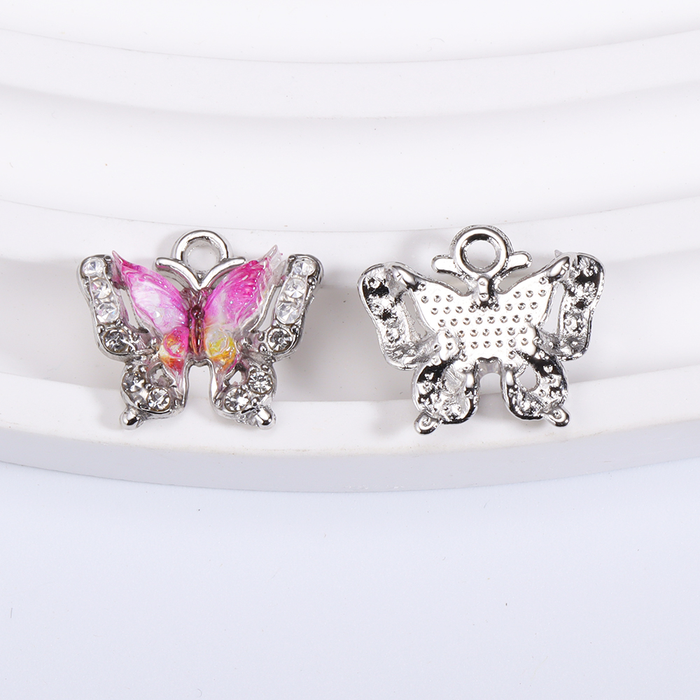 10 Uds. De dijes de animales de mariposa de cristal de colores mezclados, pendientes dulces para mujer, accesorios de pulsera, suministros de joyería Diy