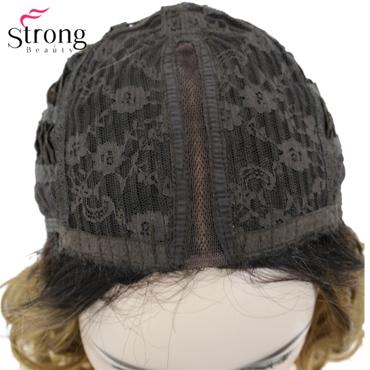 Strongbeauty Synthetische Lace Pruik Haar Zwarte Wortel Ombre Hair Medium Krullend Natuurlijke Pruiken Voor Vrouwen