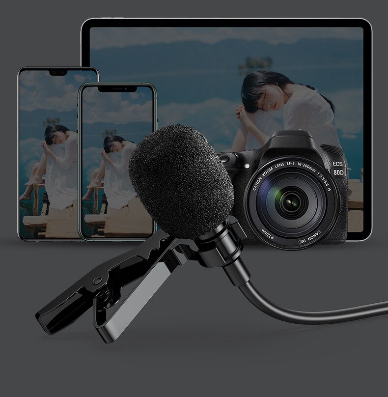 Clip-on Lapel Microphone for Phone Handsfree Wired Condenser Mic for Teaching Speaking External Portable