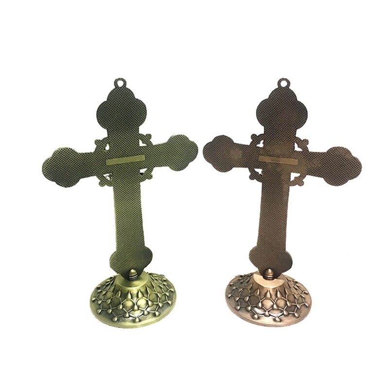 Cross Ornament Christus Katholieke Cross Beeldje Met Houten Basis Ambachten Voor Thuis Auto Kerk Desktop Decoratie Heilige Religieuze