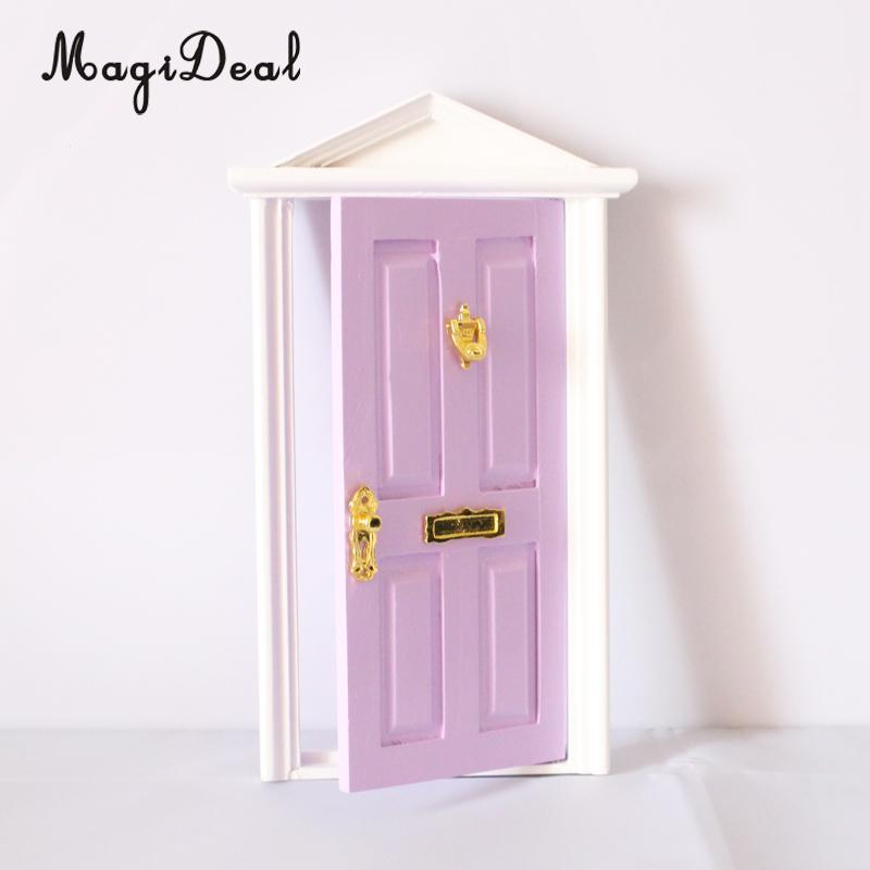 MagiDeal 1:12 Dolls House Miniature Wooden Steepletop Open Door with Hardware for Dollhouse Bedroom Bathroom Kids Toy 5Colors