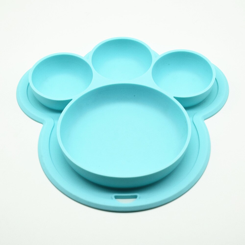 Baby siliconen bord, voedingsbakjes, bpa-vrij, zuignap, peutertrainingsservies, schattige cartoonbeer, kleurrijke borden voor kinderen: Blauw
