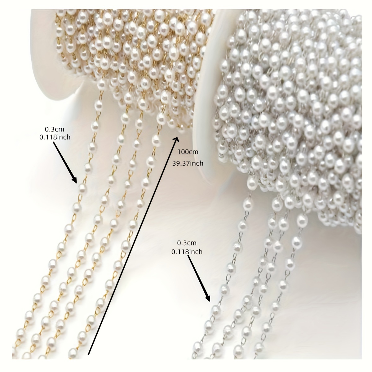 4Mm 39.37 Inch Diy Kunstmatige Parel Verkoperde Ketting, Handgemaakte Parel Ketting, Antieke Stijl Haarclip Kwastje Grenen Ketting