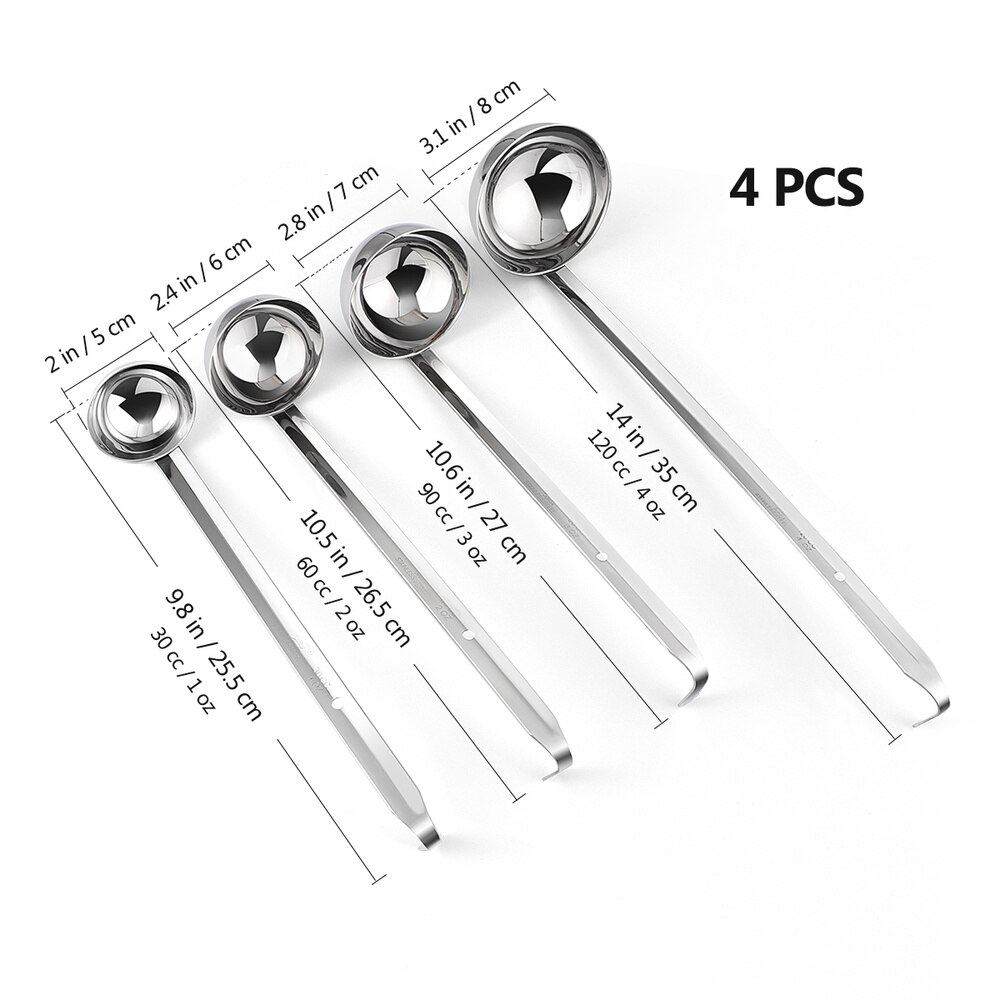 BESTONZON 4pcs Stainless Steel Spoons Hangable Soup Ladles Long Hangle Soup Serving Spoons for Home Kitchen Bar