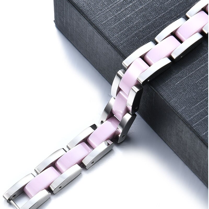 Hochzeitskette schmuck edelstahl weiß rosa schwarz keramik Germanium magnetgliederarmband für damen und herren