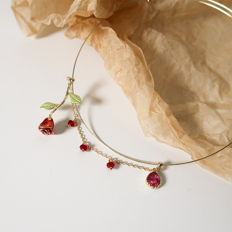 FFLACELL Coreano dell'annata Del girocollo del Gocciolamento della Glassa Rosa Ramo di Fiori di Perle Clavicola Collana Del Collare A Catena per Le Donne Sveglio di Modo Dei Monili: 1