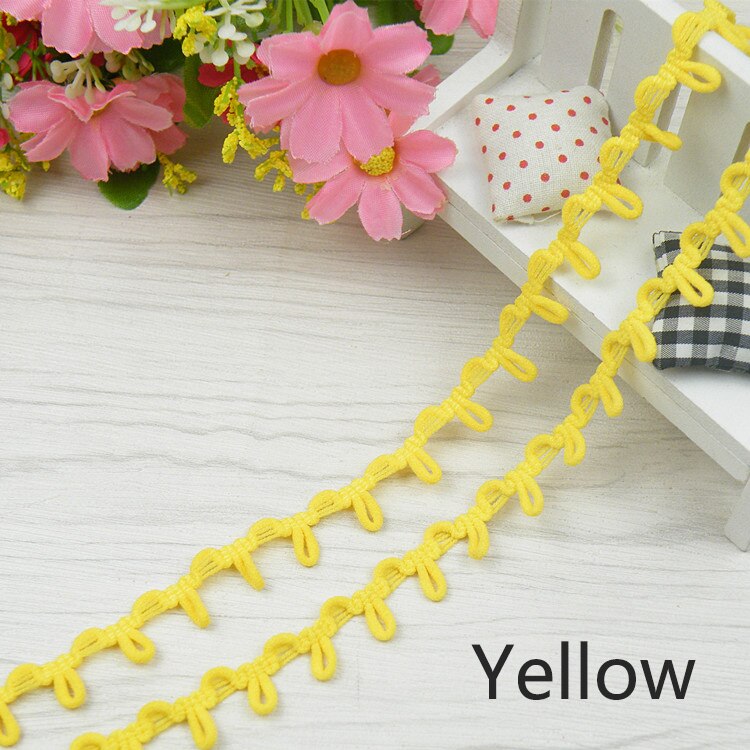 3Meters 14mm Nylon Stretch Back Collar Buttons Tabs Elastic Loop Trim Tiny Round Lace Ribbon For Wedding Dress Button Buckle: Yellow