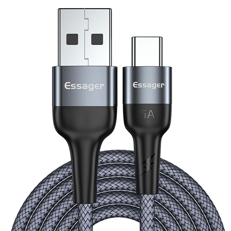 Essager 5A USB Tipo C Cavo Per Huawei Compagno di 30 P30 P20 Pro Lite Sovralimentare USBC Tipo-C Veloce di carico del Caricatore del Cavo del Cavo di USB-C: grey / 1m