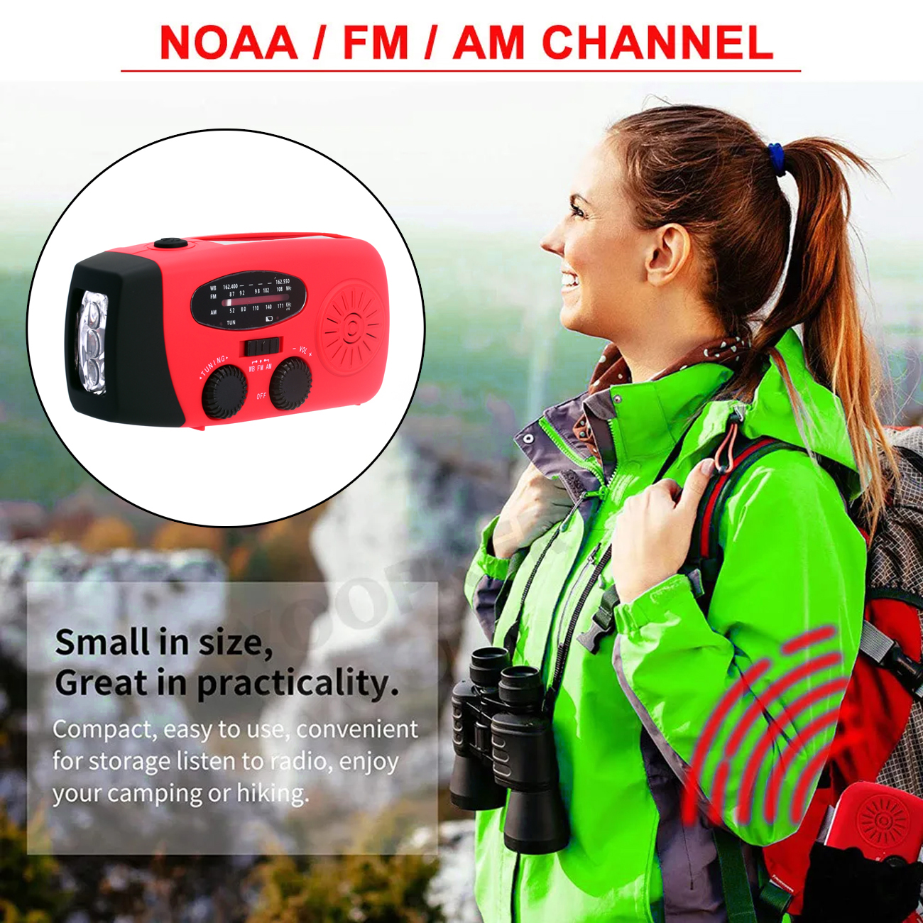 Radio WOOPKER E01 2000mA, generador de manivela manual de emergencia para exteriores, carga Solar portátil para teléfono móvil, Radio AM/FM multifuncional