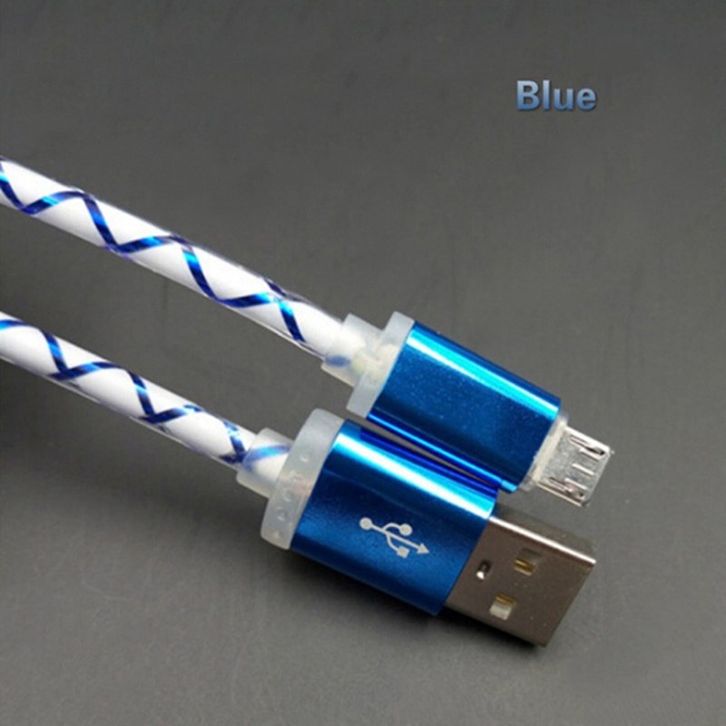 Micro USB Telefoon Kabel Zichtbare LED Flow Light Micro USB Opladen Data Sync Kabel voor Android Telefoon Universal Telefoon 1 m Kabels: Blauw