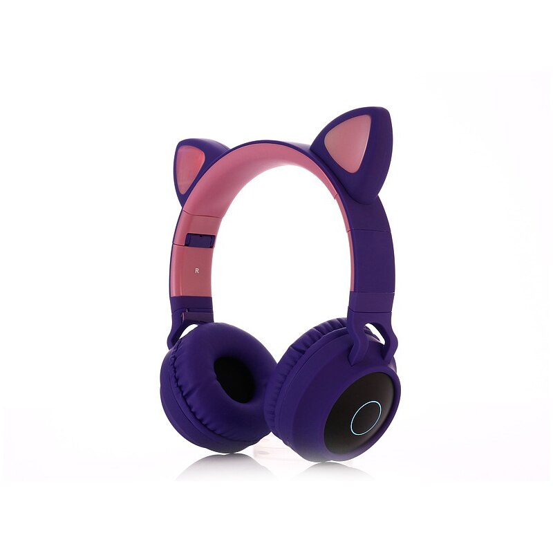 Nette Katze Bluetooth 5,0 Headset Drahtlose Hifi Musik Stereo Bass Kopfhörer LED Licht Handys Mädchen Tochter Headset Für PC: Purpurrot