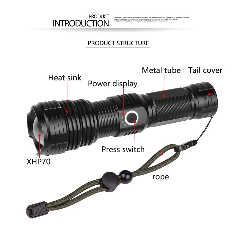 Super Bright XHP90 USB Rechargeable LED Flashlight Powerful Torch Waterproof XHP70 Light Use 18650 or 26650 Battery