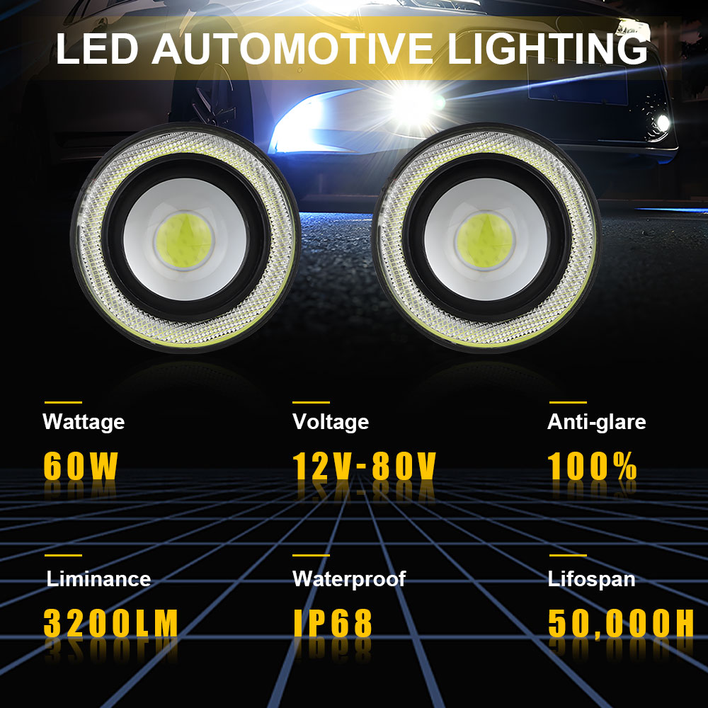 OUNONA COB LED Mistlampen Set – 12V Dagrijverlichting – Zelfklevend, Aluminium Behuizing – Laag Energieverbruik, Hittebestendig En Waterdicht