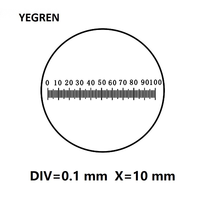 X = 10 échelle règle oculaire micromètre DIV 0.1mm Horizontal mesure 100 Graticule calibrage micromètre oculaire pour Microscope