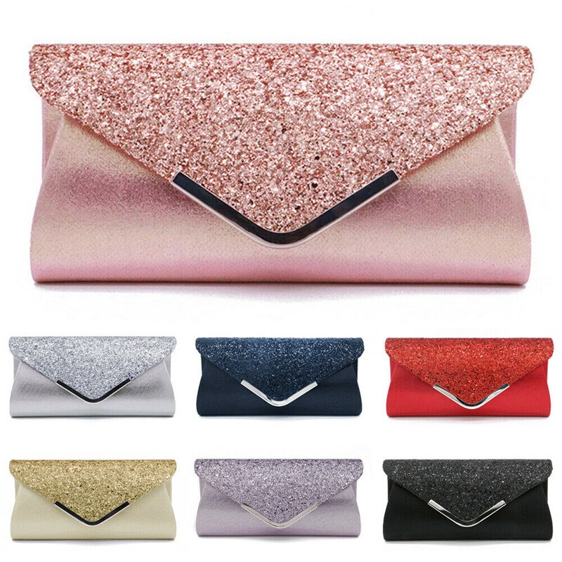 Women's Glitter Shimmer Envelope Ladies Sequins Evening Party Prom Smart Jane Clutch Bag Handbag