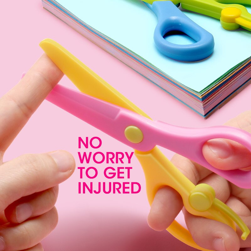 M&G SAFE Plastic Kids Scissors Children Flower Cutting Mini Andstal Paper Scissor Folding Craft Scissor for School Supplies