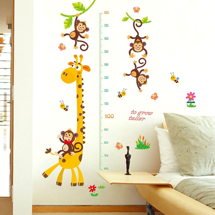 Store tegneserie giraf wallstickers boligindretning stue børn soveværelse børneværelse dekoration højde måling diagram mærkat