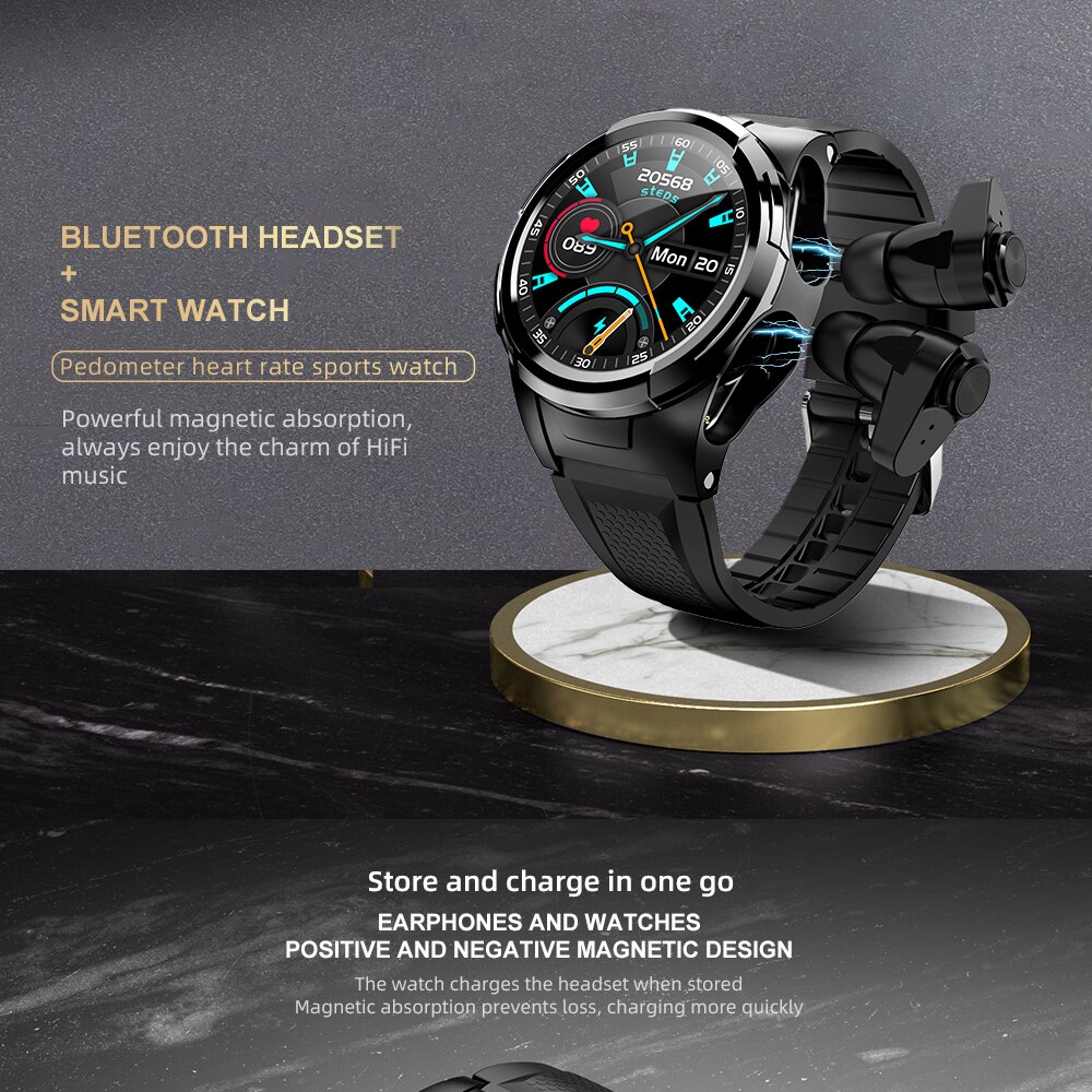 Smartch Smartwatch Men - Bluetooth Earphones, Body Temp Thermometer, Full Touchscreen, 1.3" Display