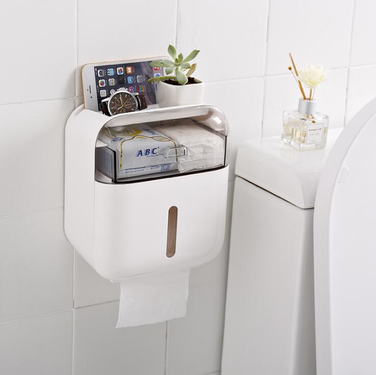 Wasserdichte Wand Montiert Wc Papier Halter Bad Tissue Box Tray Rollen Papier Kunststoff Wc Papier Fach Doppel Schicht Lagerung: White