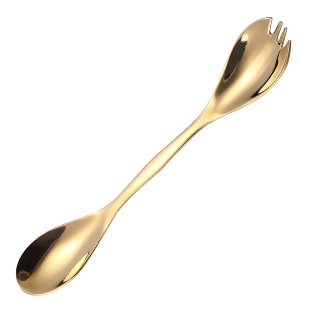 Stainless Steel Double-headed Spoon Fork Dual-purpose Spoon Portable Tableware Multifunctional Kitchen Tool: Gold