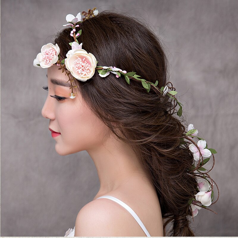 Brud bryllup hår tilbehør smukke blomster pandebånd flettet hår vin perle hovedstykke hår ornament til kvinder piger
