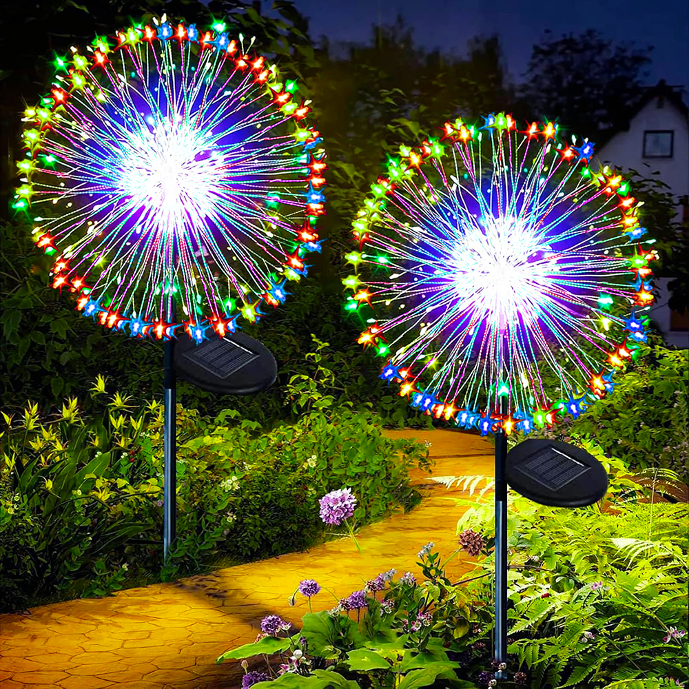 Luces solares para jardín al aire libre, 60/200/420LED, estaca de iluminación de diente de león, luz Solar de fuegos artificiales para decoración de césped de Navidad y Halloween: green / 6-10 W