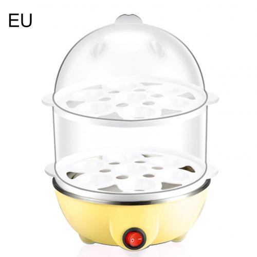 220V 350W Multifunction household Kitchen Mini Portable Multifunctional Double Layer Egg Cooker Boiler Boiled egg boiler steamer: Yellow EU Plug