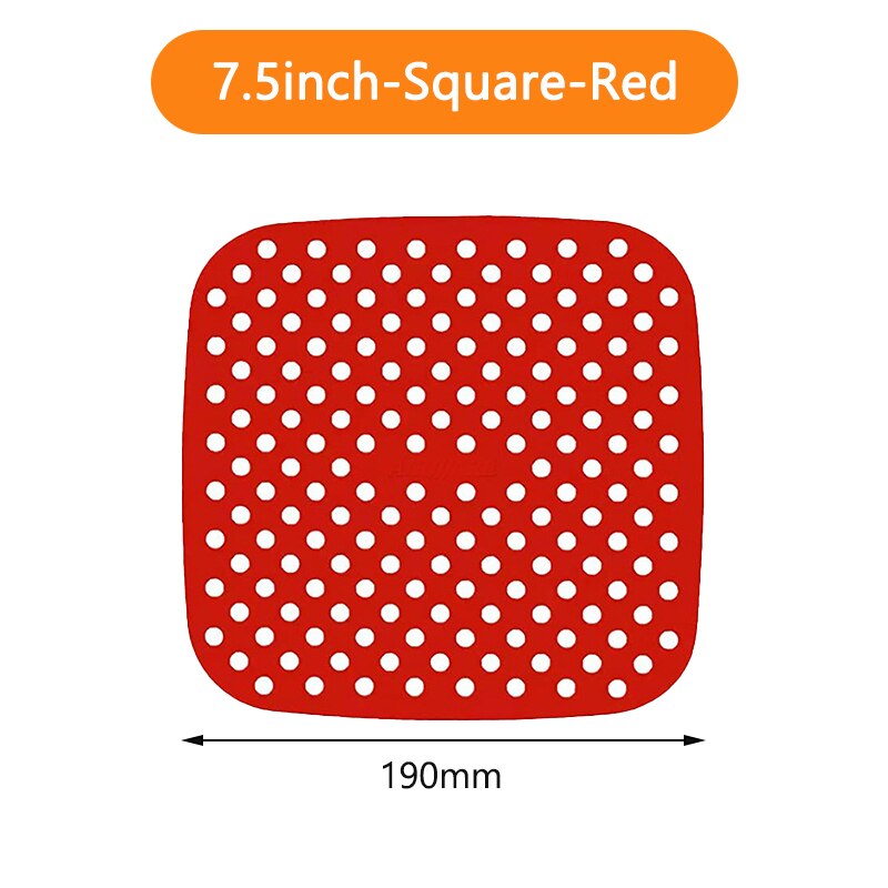 Tapis de revêtement de friteuse à Air en Silicone, antiadhésif, revêtement intérieur de cuisson pour accessoires de cuisine, rond et carré réutilisable: 7.5inch-Square-Red