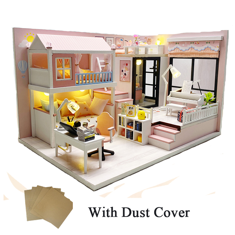 Maisons de poupées en bois pour adultes, bricolage, Kits de construction miniatures avec meubles, maisons de poupées légères, jouets, d'anniversaire pour adultes: Champagne