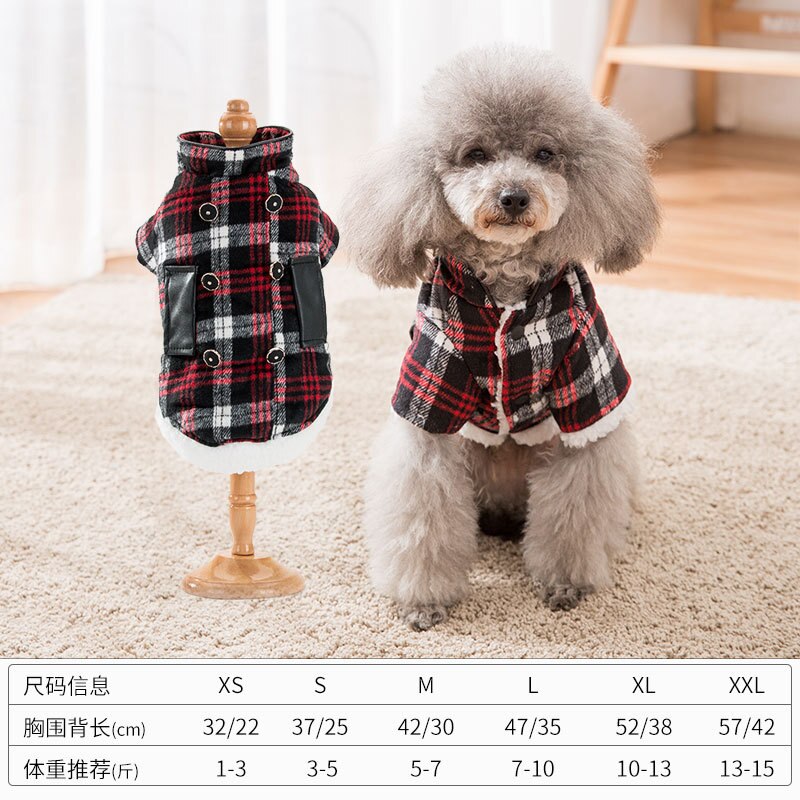 Dog Clothes Costumes Manteau Pour Chien Ropa Para Perro Ropa De Invierno Para Perros Leather Pocket Plaid Thick Two-legged Coat: XXL(6.5-7.5KG)