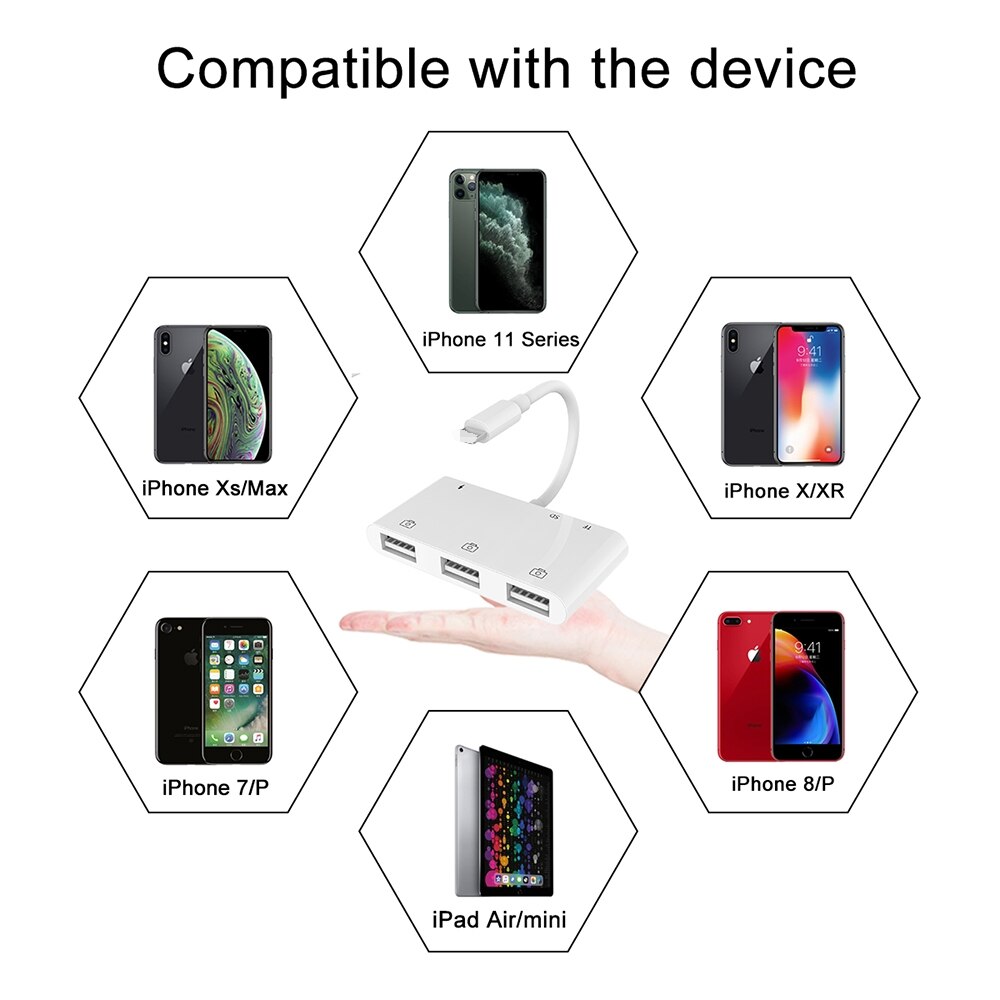 Reilim Otg Multi Port Usb Adapter Voor Iphone 11 X Ios 13 Usb Camera Sd Kaartlezer Converter Voor Bliksem 6 In 1 Voor Ipados 13