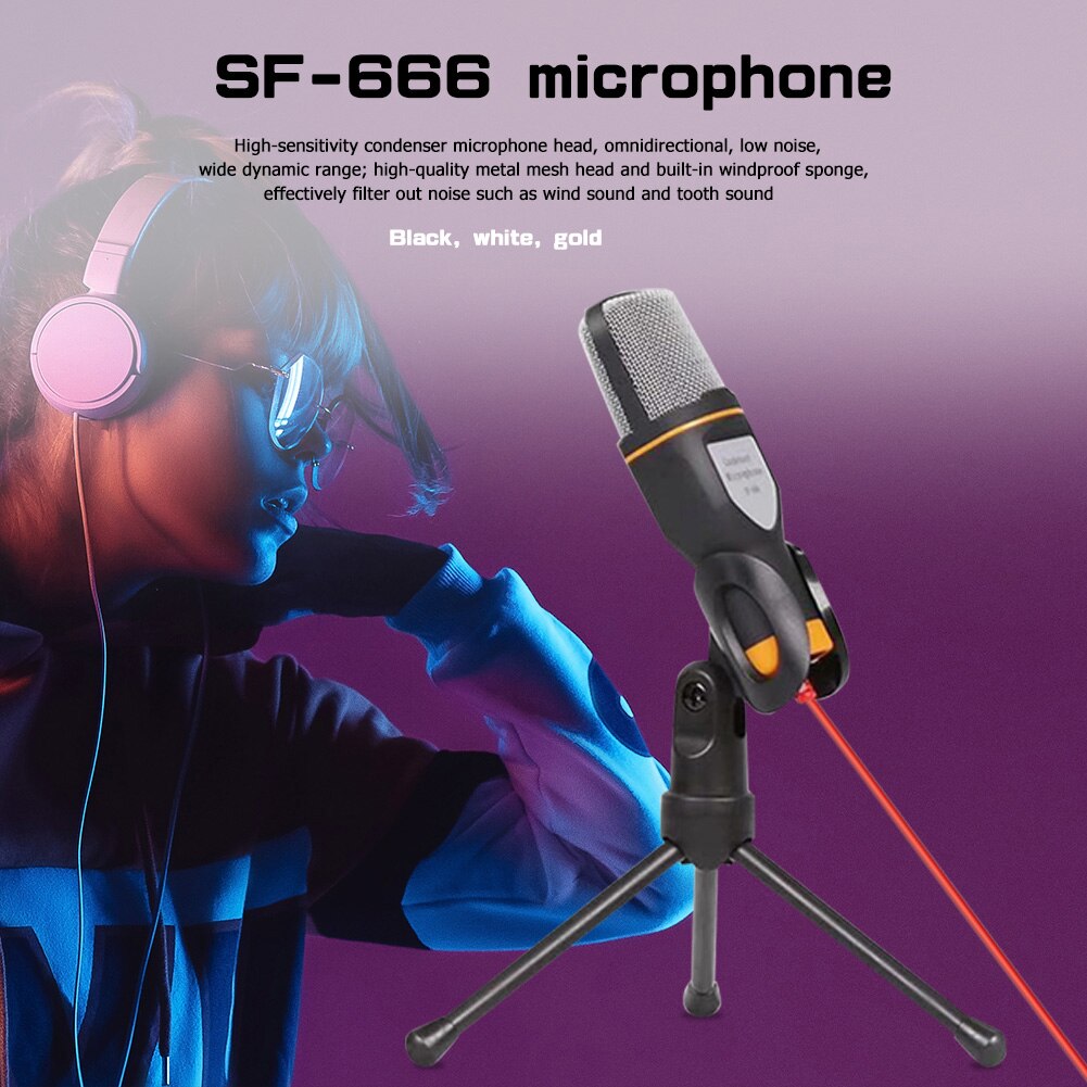 3.5mm Plug Condenser Microphone Stereo Audio Omnidirectional MIC Desktop Tripod for Online Video Chatting Gaming Recording