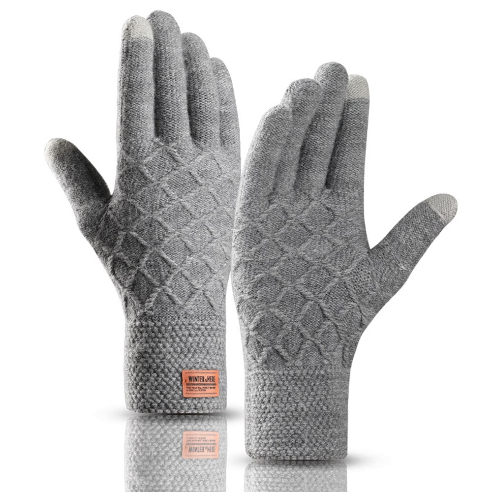 Winter Men Knitted Gloves Touch Screen Male Mitten Thicken Warm Wool Cashmere Solid Men Business Gloves Autumn: Grey