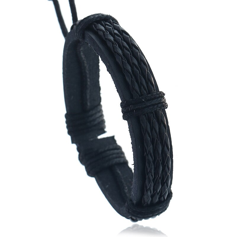 Handgemaakte Gevlochten Mannen Armband Vintage Black Leather Wrap Armbanden Voor Mannelijke Sieraden