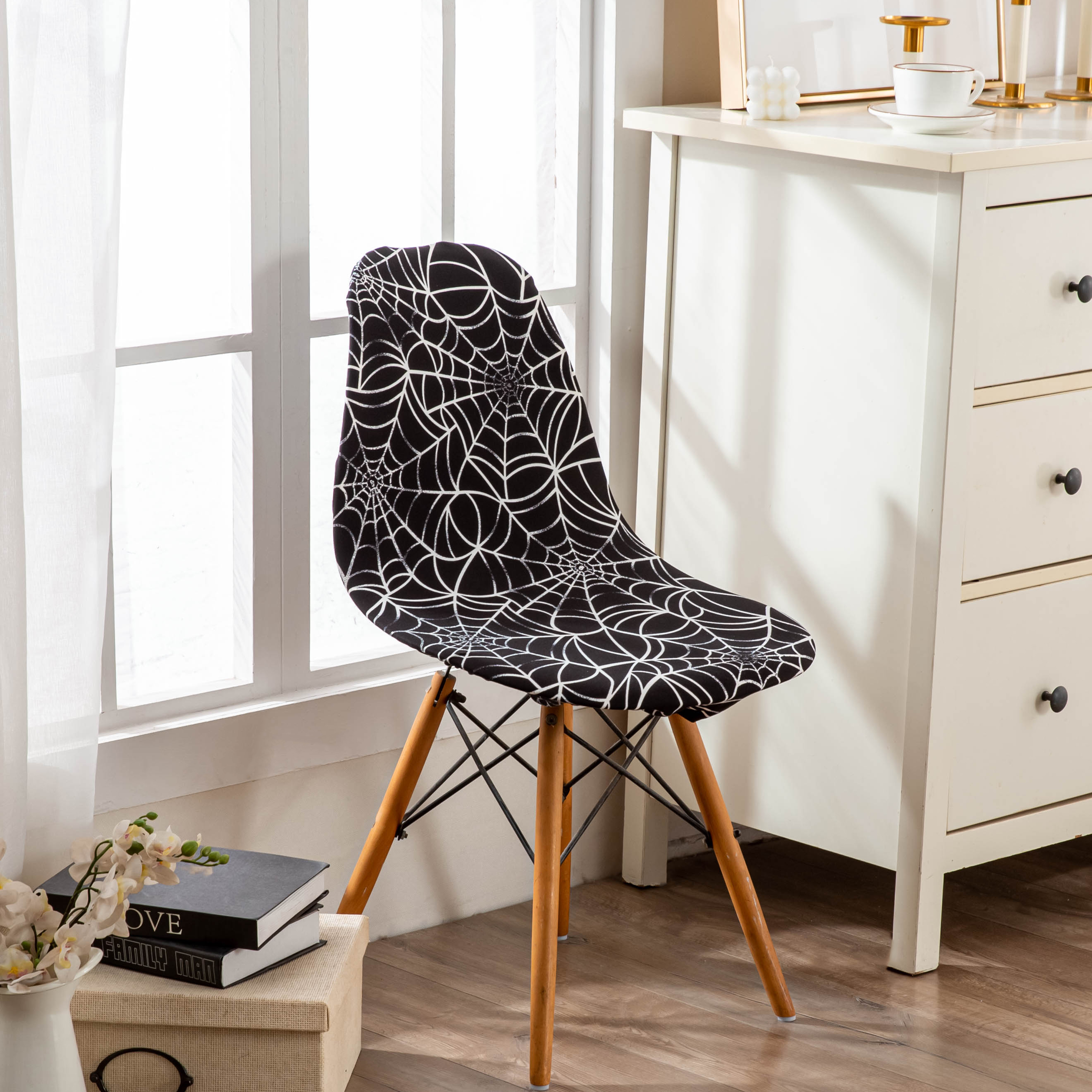 1Pc Bedrukte Eettafel En Stoelhoes Huishoudelijke Elastische Stoelhoes Eames Stoelhoes Speciaal Gevormde Stoelhoes: Sky Blue