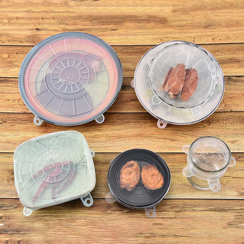 6 stuks universele voedselfolie kom pot deksel stretch siliconen deksels kookgerei draagbare keukenaccessoires herbruikbare siliconen deksels