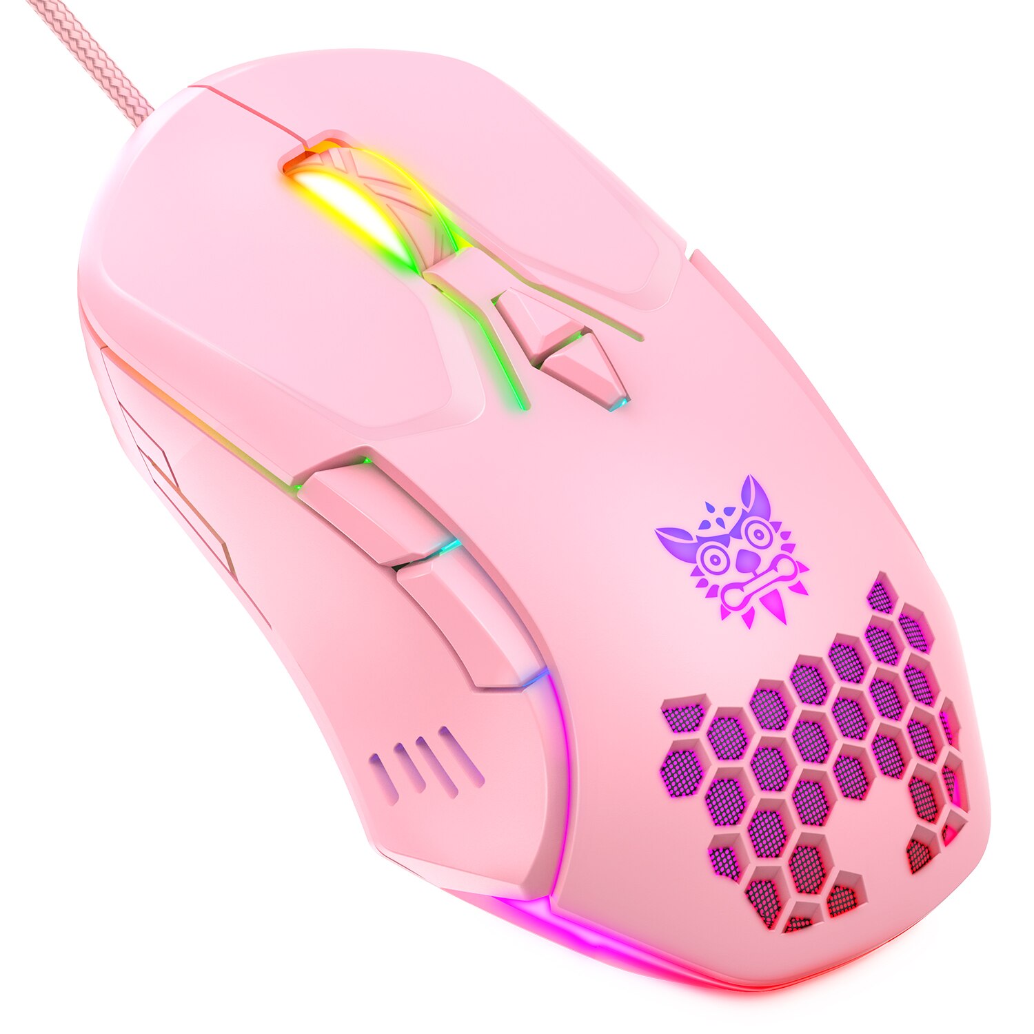 ONIKUMA CW902 Wired Gaming Mouse Cute Pink RGB 6400 DPI Optical Ergonomic USB Mice For PC Laptop Computer: Pink