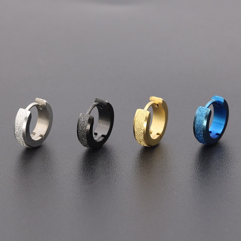 Simple Geometric Circular Frosted Ear Ring For Men Gold Silver Color Goth Versatile Cool Boy Hip Hop Hoop Earrings