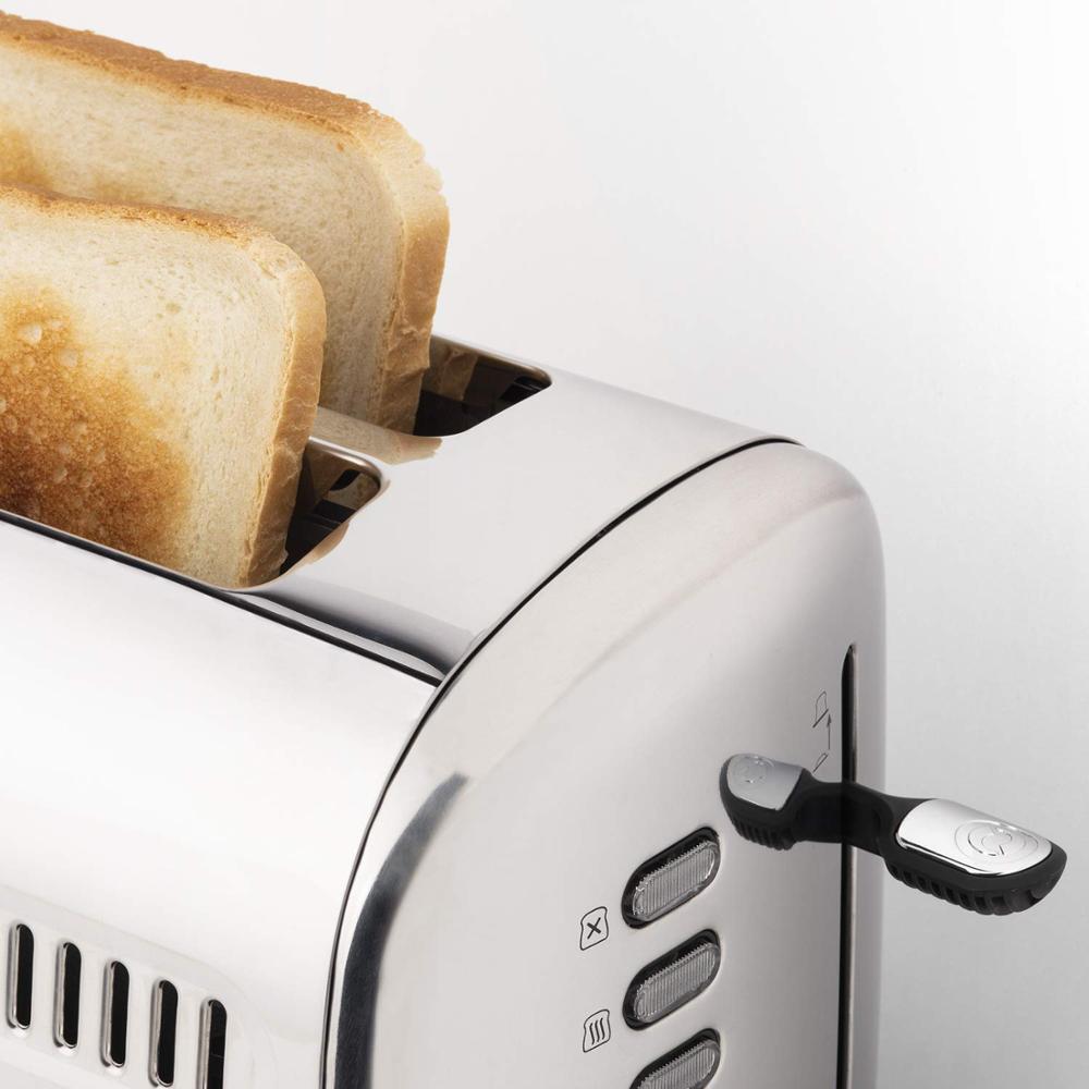 H.Koenig TOS9 Tostadora 950 W, 2 Ranuras Largas, Ideal para Baguets o Rebanadas Largas, 7 Niveles, 3 Funciones : Calienta, Recal
