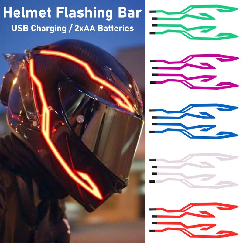 4-in-1 Motorcycle Helmet LED Luminous Sticker Night Riding Cold Light Signal Flashing Strip Helmets Universal Strip USB Charger