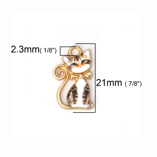 DoreenBeads Zinc Based Alloy Charms Pendant Cat Animal Gold Orange Black White Colorful Enamel 21mm( 7/8&quot;) x 13mm( 4/8&quot;), 10 PCs: 3