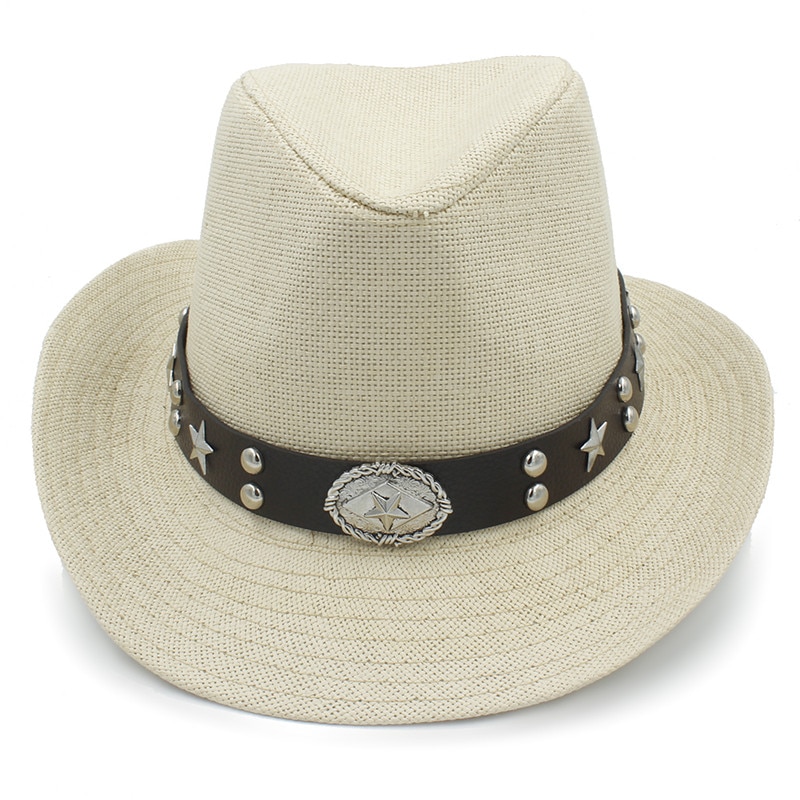 Naiset miehet olki western cowboy hattu kesäksi cowboy cowgirl aurinkohattu sombrero caps punk vyö hyvä pakkauskoko 58cm