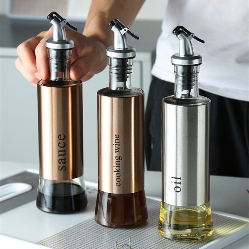 Olivenöl Spender Flasche Soße Essig Wein Gewürz Glas Edelstahl Behälter Küche Lagerung Kochen Werkzeug Zubehör