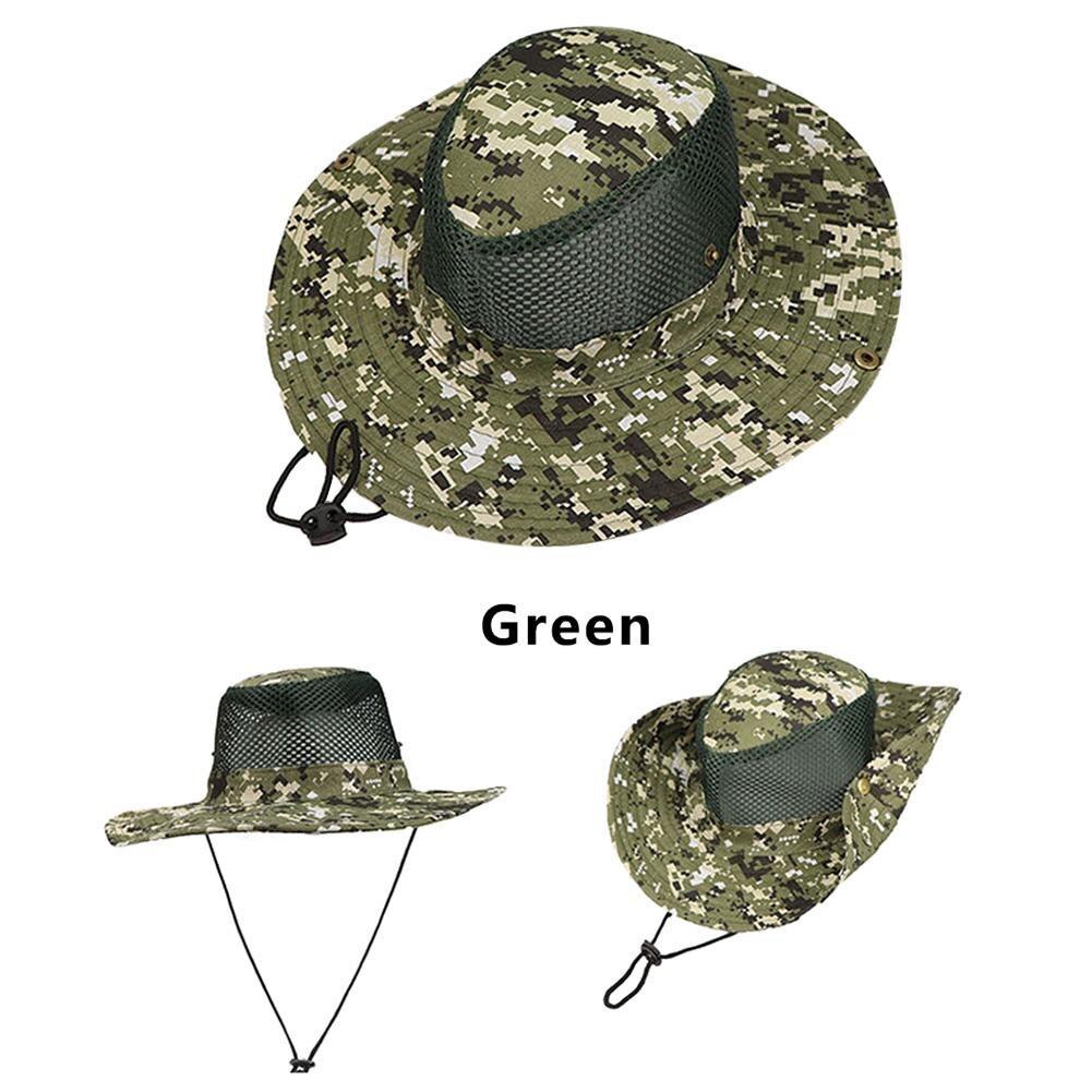 Outdoor Sport Mannen & vrouwen Vissen Hoed Camouflage Emmer Hoed Wandelen Camo Ripstop Jungle Bush Hoeden Boonie Brede Rand zon Caps: Green