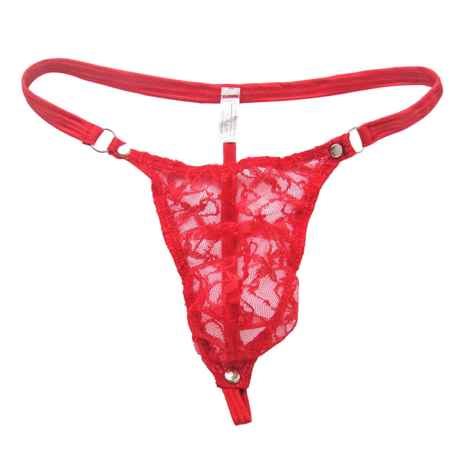 Menn sexy bugle veske blonder bikini undertøy herre blonder gjennomsiktige truser undertøy homofil sissy truser t-rygg stropp g-string thong: Rød / L