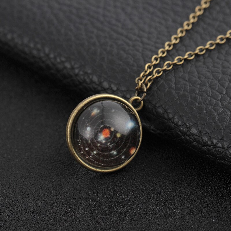 Galaxia luminosa hecha a mano bola de cristal tiempo gema colgante collar resplandor] ing universo fantasía cielo estrellado collar joyería amantes: X