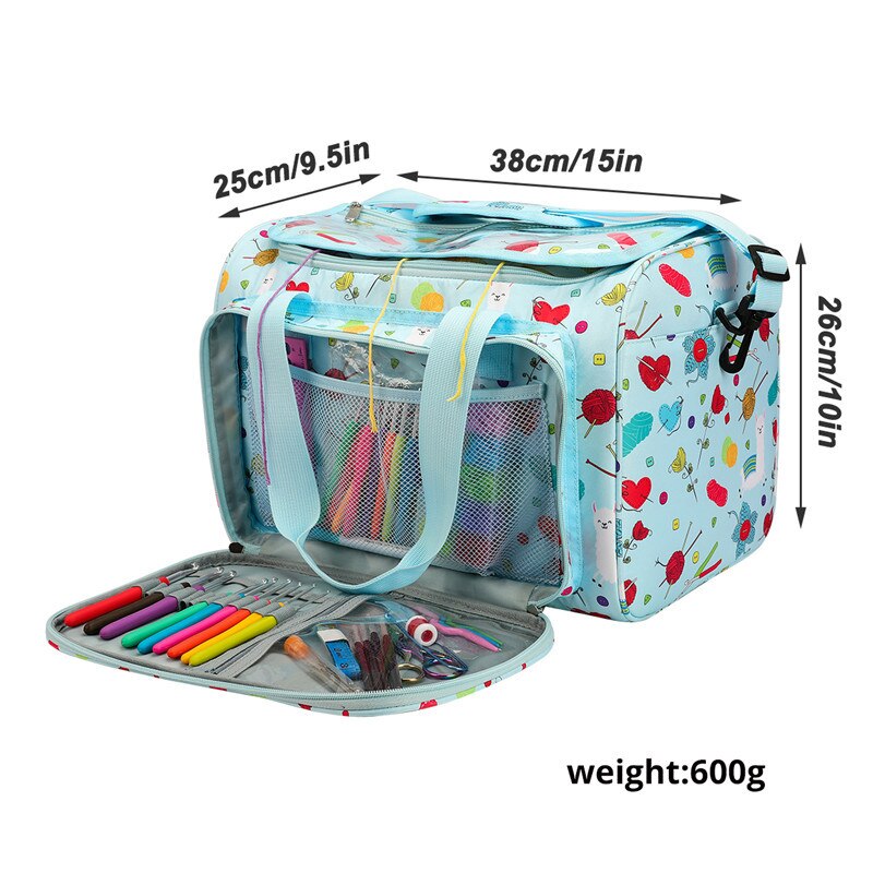 Sac De Rangement Portable Pour Tricot - Organisateur De Fil, Fourre-tout Bleu Avec Housse Et Bandoulière
