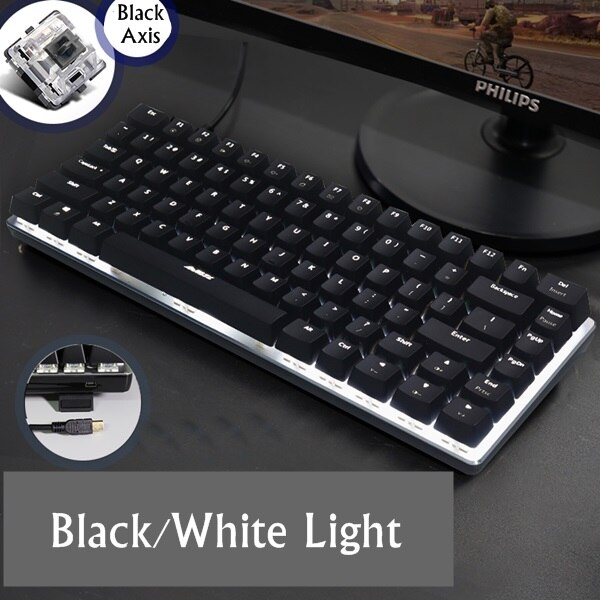Ajazz AK33 82 clé alliage panneau USB filaire rétro-éclairage mécanique jeu clavier bleu/noir axe avec câble détachable