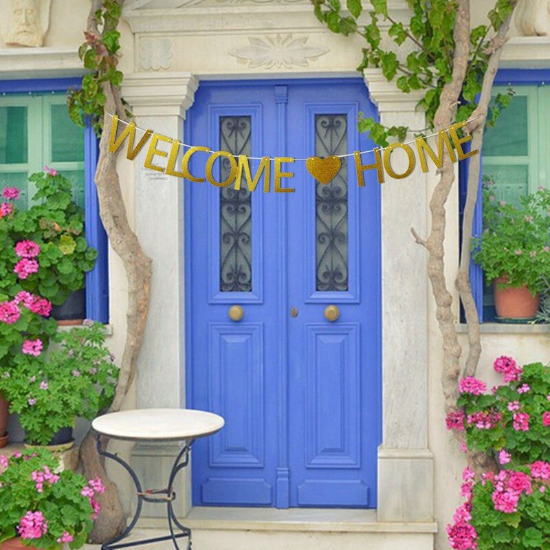 1 Pc Glitter WELCOME HOME Flags Bunting Banner Hanging Decor Decorative Party Bunting Garland For Wedding